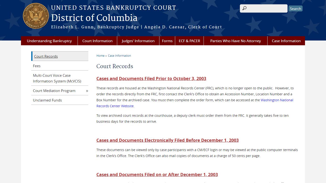 Court Records | District of Columbia | United States Bankruptcy Court